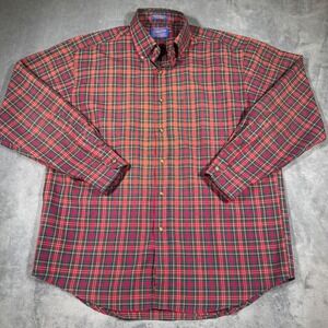 Pendleton Button Down Tartan Shirt Men's L Red‎ Plaid Wool Sir Pendleton
